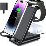 Wireless Charging Station,3 in 1 Wireless Charging Stand Made for Apple Watch Ultra 8 7 6 SE 5 4 3,Fast Wireless Charger Made for iPhone 14/14 Plus/14 Pro Max/13/12/11/X/8,AirPods Pro 2 (Black