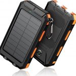 Feeke Solar-Charger-Power-Bank - 36800mAh Portable Charger,QC3.0 Fast Charger Dual USB Port Built-in Led Flashlight and Compass for All Cell Phone and Electronic Devices(Deep Orange)